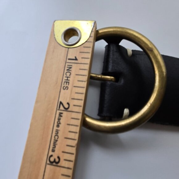 Minimalist Small Wide Black Genuine Leather Belt Brass Buckle Retro Boho - Picture 6 of 8